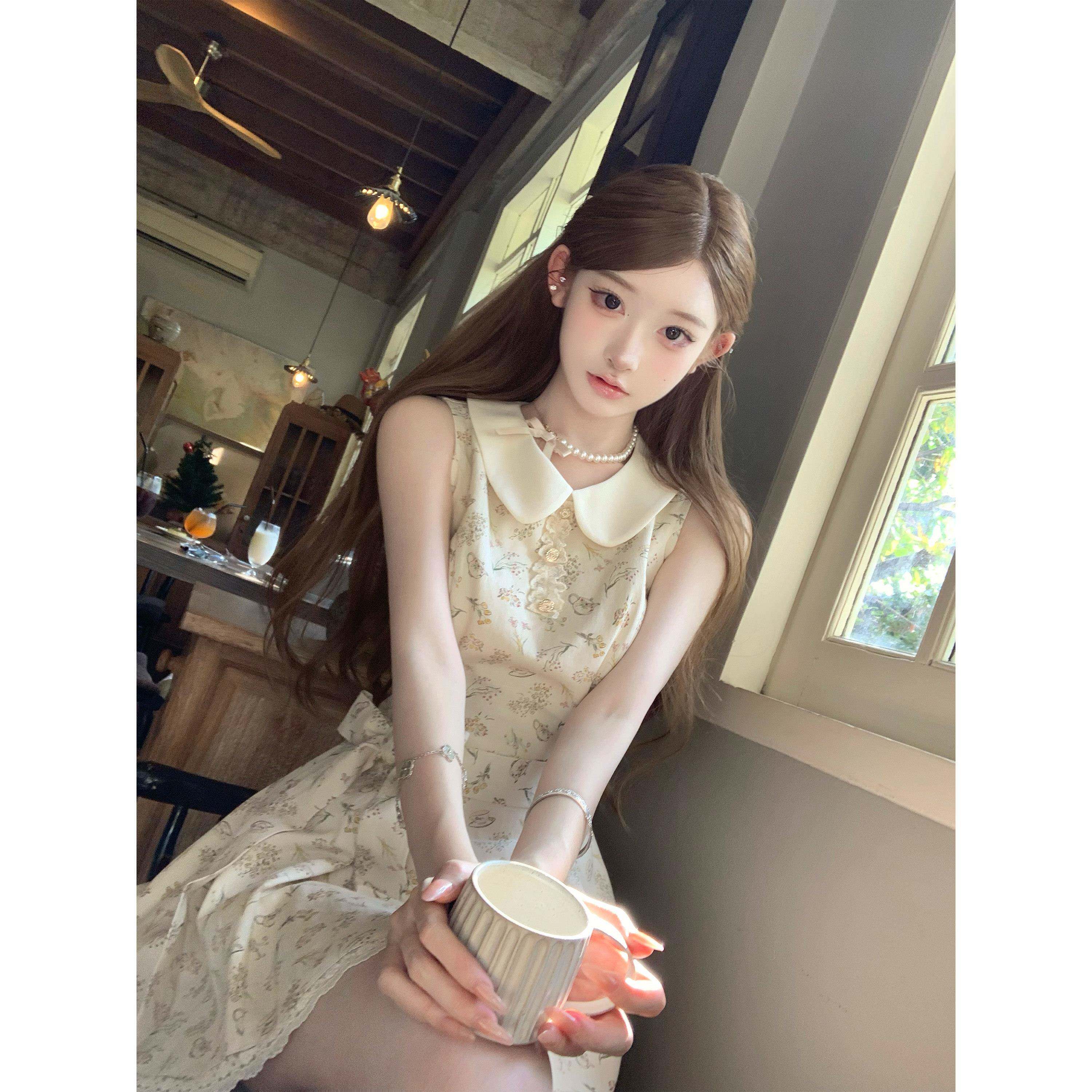 Q女家 馥郁少女/千金感日常全棉碎花连衣裙法式漂亮无袖裙子女夏