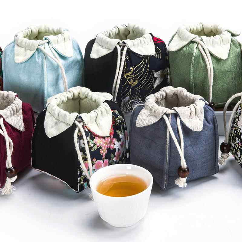 圆点厂家直销棉麻单杯小号茶具收纳袋茶杯茶壶加厚布包