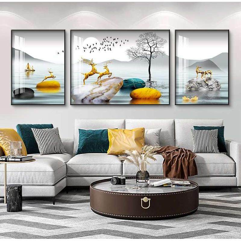 客厅装饰画高级感轻奢三联画现代简约大气墙画新款沙发背景墙挂画,家居饰品,现代装饰画,淘宝优惠券,粉丝福利购,淘宝优惠卷