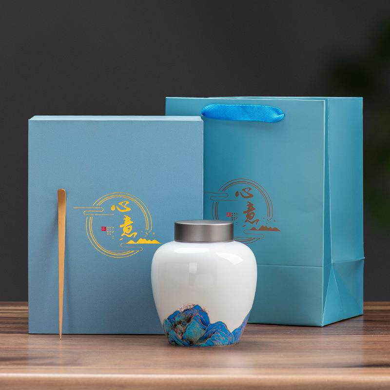 茶叶包装礼盒新款绿茶红茶通用茶叶罐中式山水陶瓷密封罐储茶罐