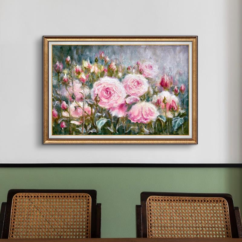 网红玫画瑰式花卉美复餐厅装饰画桌饭墙面壁卧室床头挂画欧式古仿图片