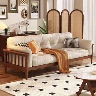 法式实木沙发复古风小户型极简客厅两用三人位日式奶油风布艺沙发