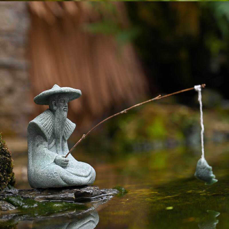 姜太公钓鱼摆件微景观茶宠假山鱼缸盆栽造景桌面装饰品创意钓渔翁
