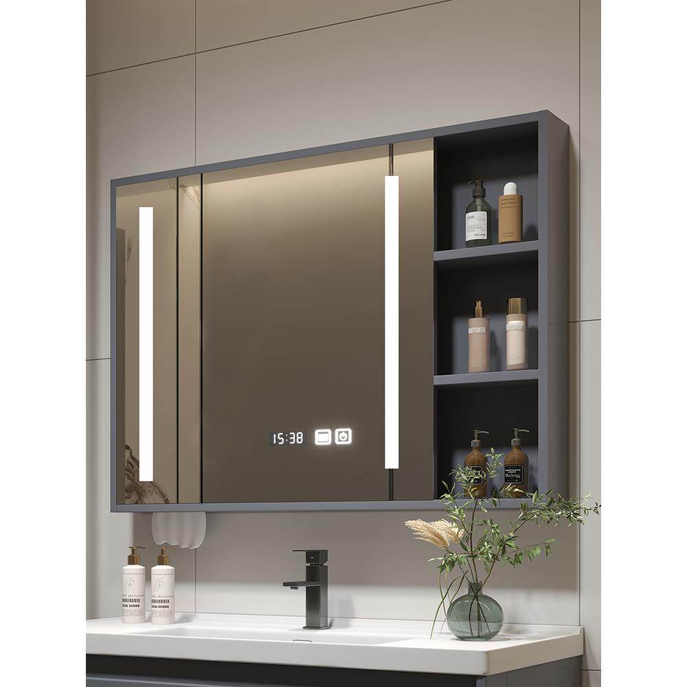 cs实木智能浴室镜墙柜挂镜式卫生间物箱洗手HJN间镜子置物架带收