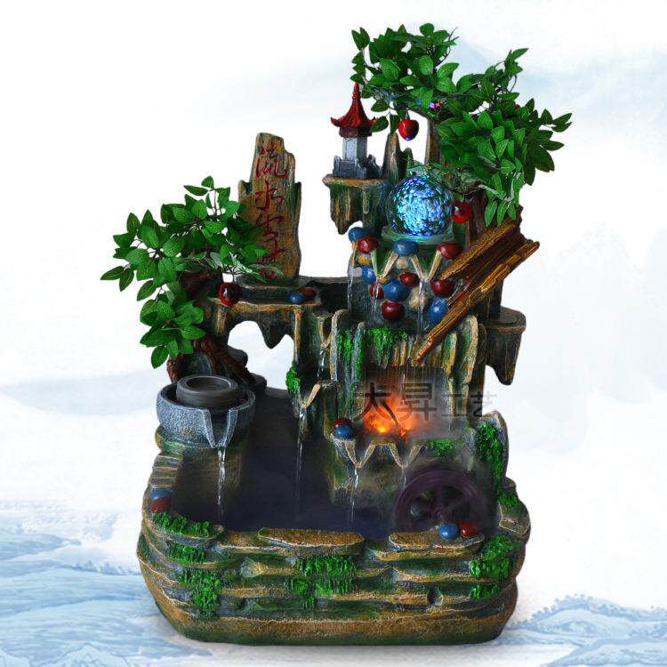 新品 真树叶山水微景观加湿器 假山流水鱼缸摆件 鱼池工艺品