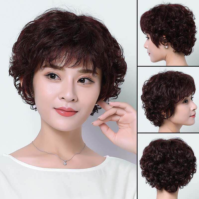 假发女短发短卷发中老年妈妈假头发全头套中年女士自然蓬松真发套
