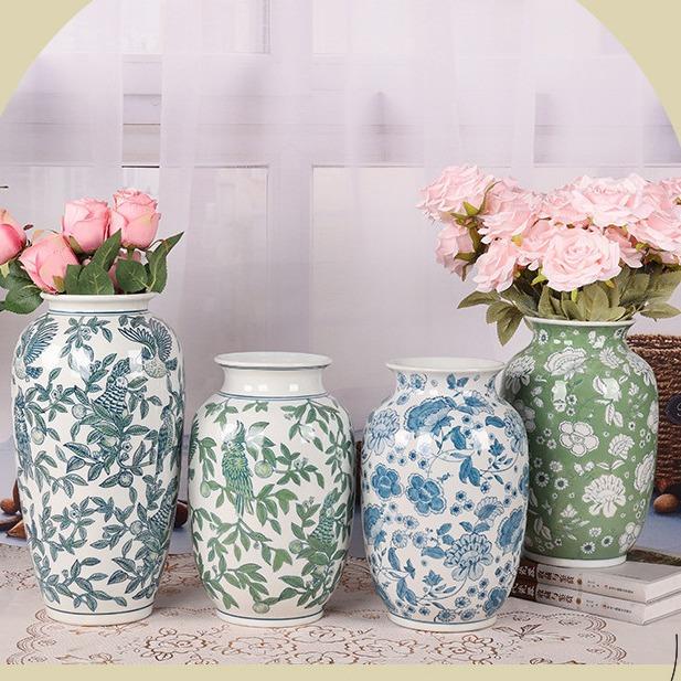 复古陶瓷花瓶新中式青花瓷插花瓶瓷器玄关落地摆件艺术品