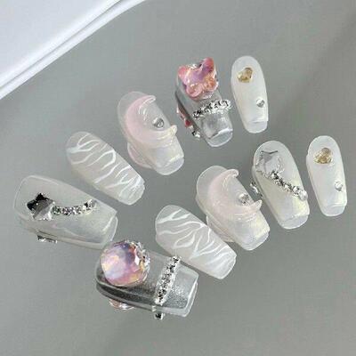 White False Nails with Butterfly Decor Long Lasting Safe