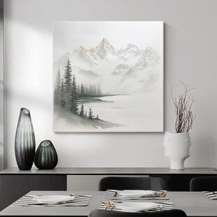 意式 饰画餐厅肌理玄关挂画 极简水墨意境风雪松湖光手绘油画客厅装