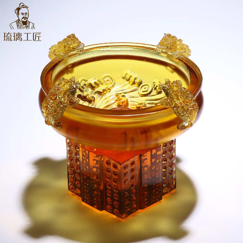 琉璃工艺品招财金蟾聚宝盆摆件轻奢创意朋友店铺开业礼品实用大气