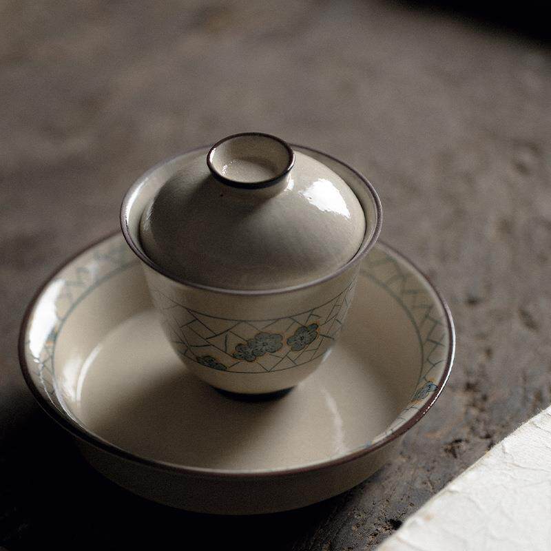 不德镇纯手绘片冰RBW梅暮春二才盖碗青景花陶瓷茶具泡茶开器烫手