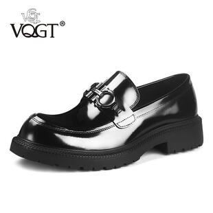 正品VQG底T英伦休闲皮鞋男真一蹬乐福鞋牛皮圆头男鞋大头鞋脚厚皮