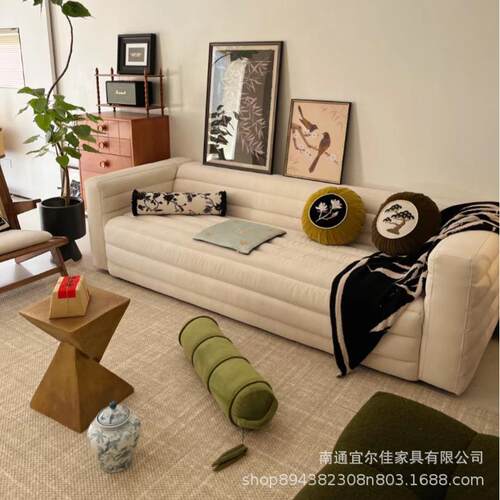 意式极简颗粒绒布艺沙发简约现代轻奢直排三人客厅小户型转角组合