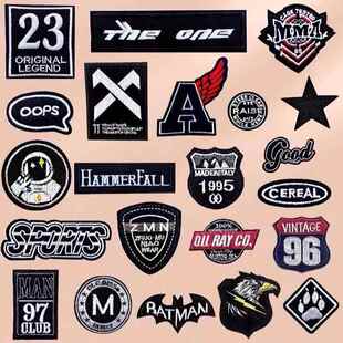 补羽绒服的布贴破洞补丁贴运动裤羽绒服商标黑色刺绣徽章布贴无痕