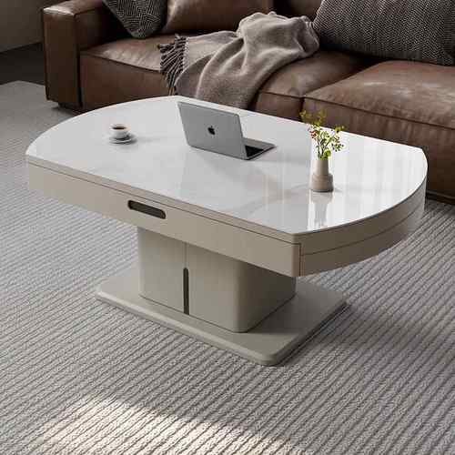 1米小户型升降茶几餐桌一体两用客厅家用岩板伸缩折叠方圆二合一