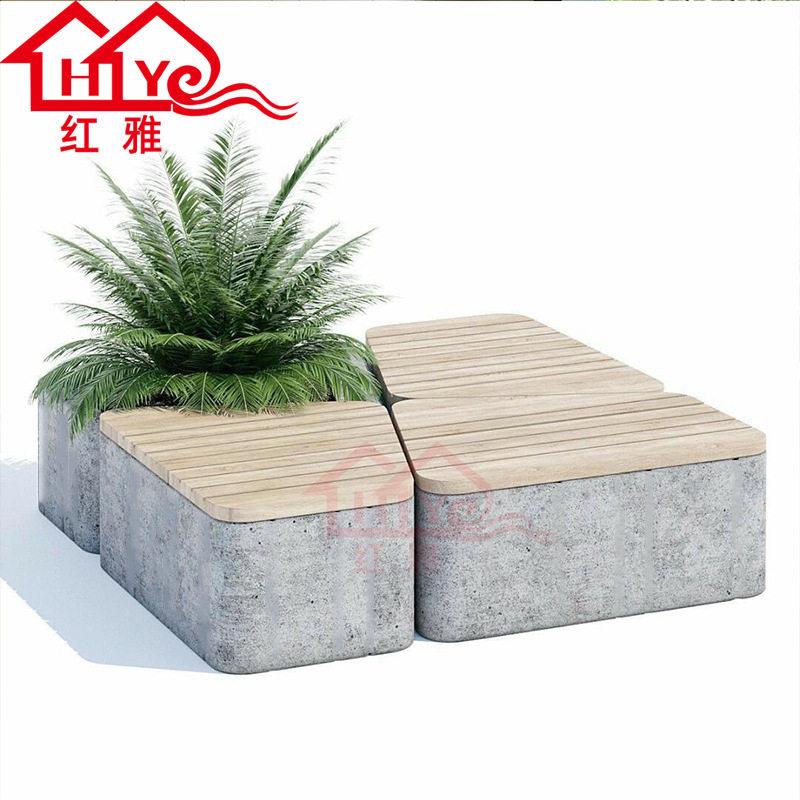 玻璃钢花箱公园景区市政道路售楼部接待休息区休闲防腐木坐凳组合