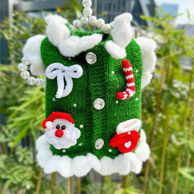 狗狗秋冬毛衣宠物圣诞老人钻扣开衫猫咪编织手工钩织diy材料包