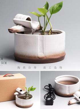高档陶饰迷小型流水器喷泉装品厅办客公室竹节创品意造型装饰摆件