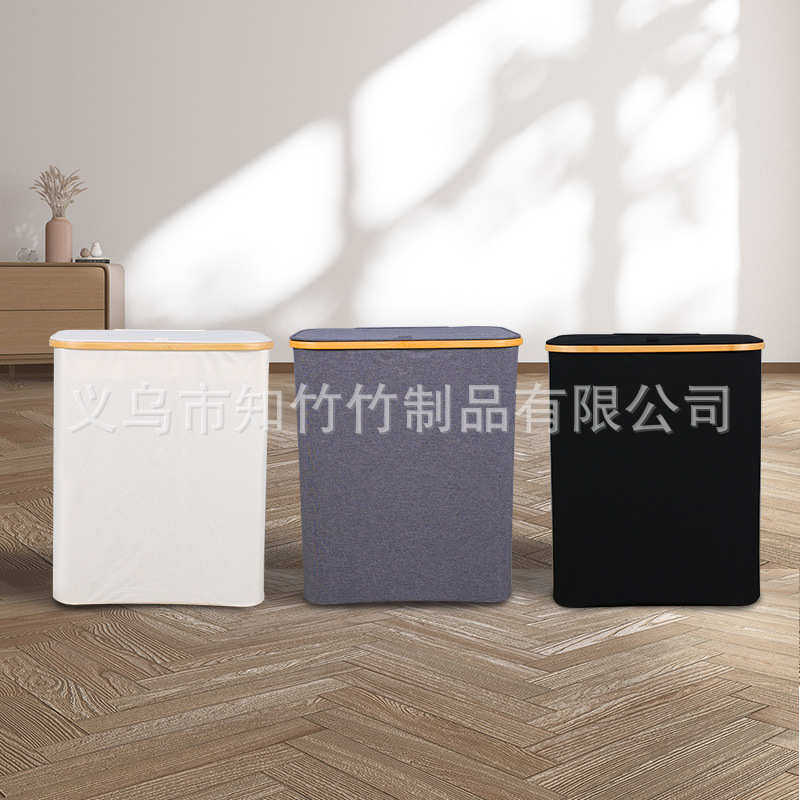 脏收纳三个衣艺折叠袋竹制篮内收纳楠竹洗衣大容量跨境布篓