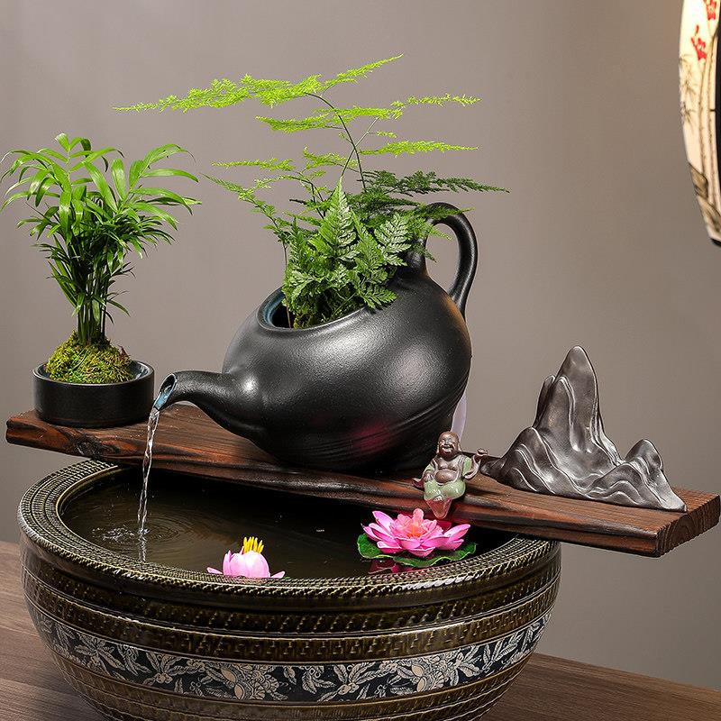 古养鱼陶瓷缸流水摆件循环水缸鱼缸自动过滤配件庭院景观装饰