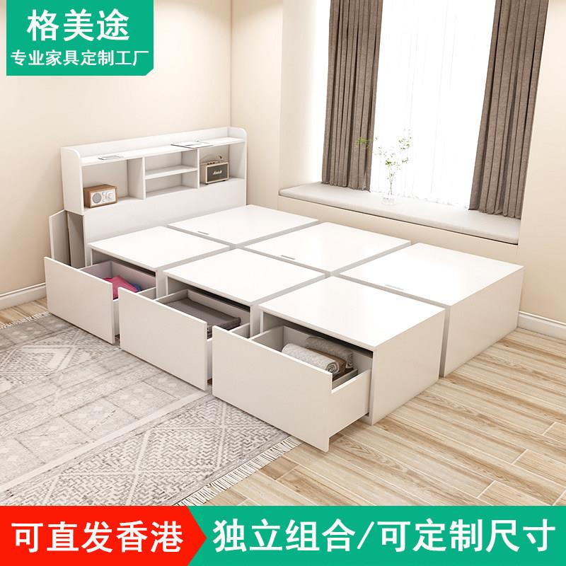日式榻榻米组合床白色简约现代风格小户型储物地台床可定制箱体床