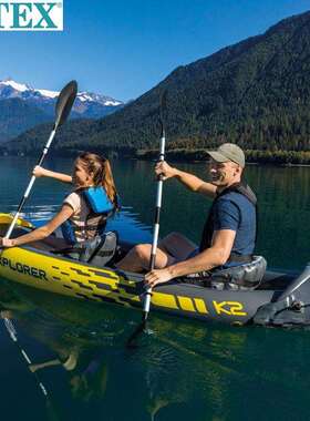 INTEX68307探险者二人充气船充气艇橡皮划艇2人冲锋独木舟加厚