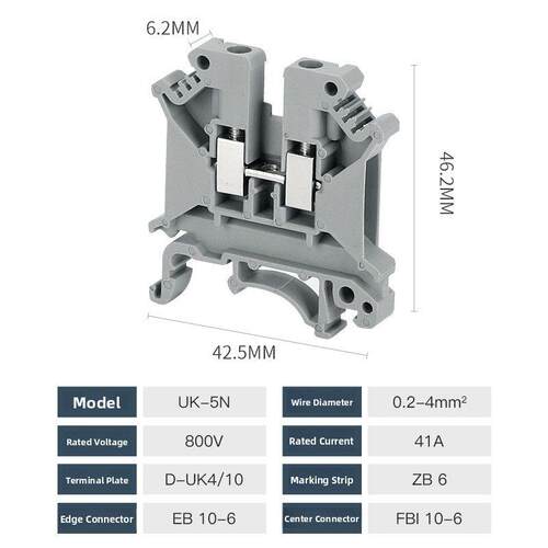 Uk5N端子排轨型阻燃4平方米铜端子排防滑线不停脚100根