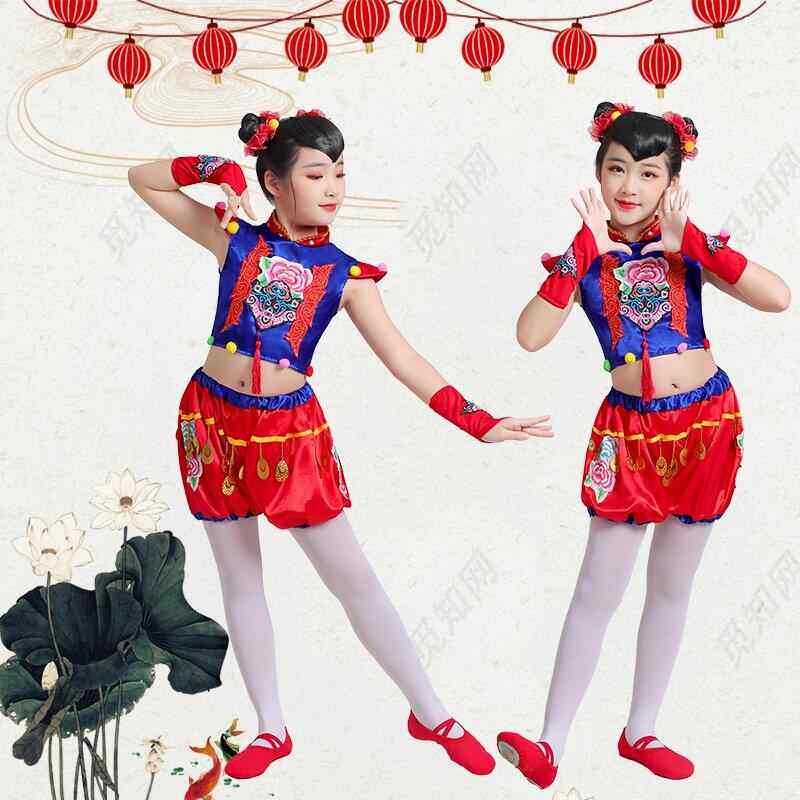 正品儿童小梦宝宝舞蹈服装笼中国日表演服装节儿童演秧歌表民族风