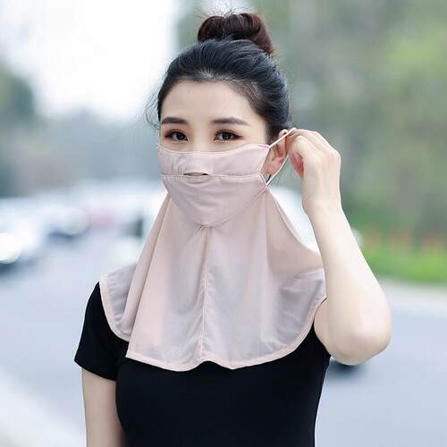 春夏季纯色薄款防晒面罩女露鼻透气口罩脸罩护颈骑行运动0613e