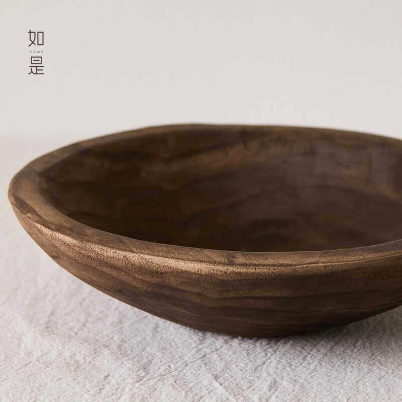如侘寂风覆古果盘托 托民盘木是盘子木质水果实RTY盘宿圆形果盆装
