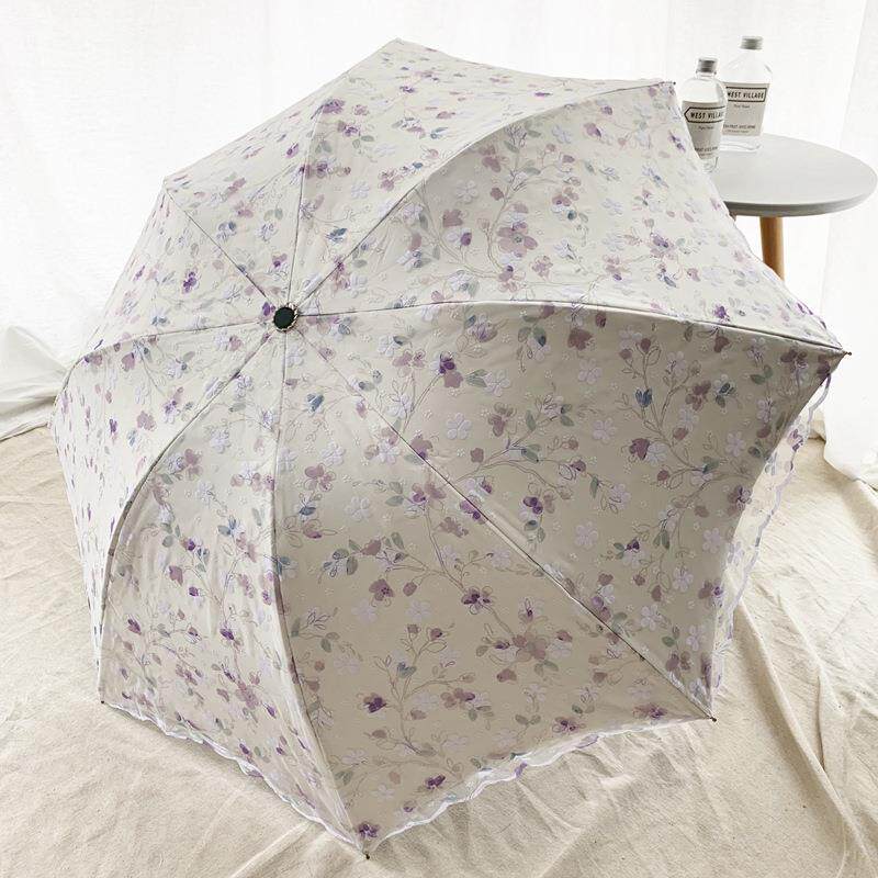 高档创意可爱遮阳伞韩国黑胶防晒防紫外线女太折雨蕾丝叠两用晴伞