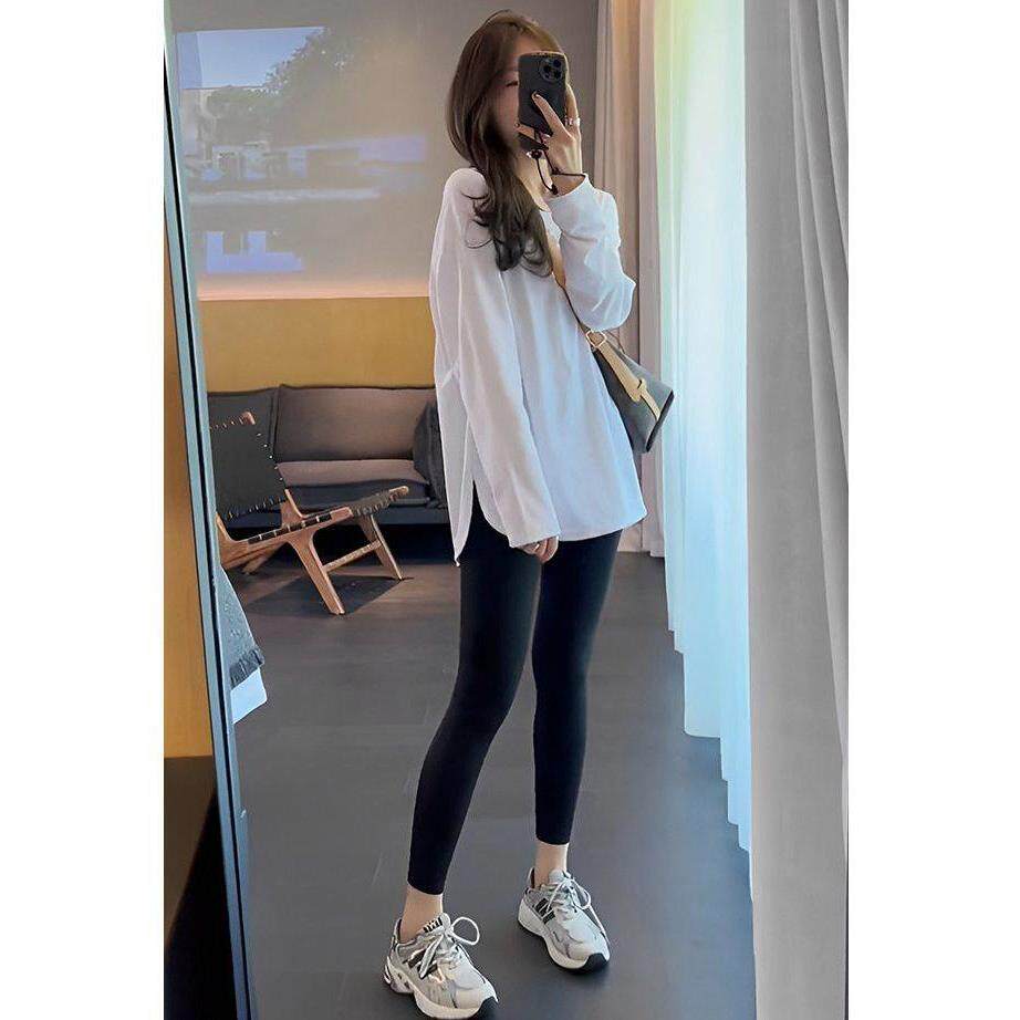 韩系白色打底衫女卫衣内搭2025年春秋上衣宽松中长款纯棉长袖t恤