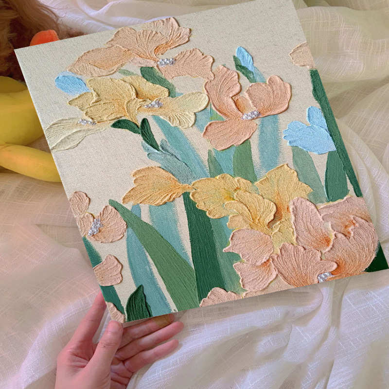 花卉珍珠立体肌理画diy数字油画手工填色石英砂丙烯油彩装饰挂画图片