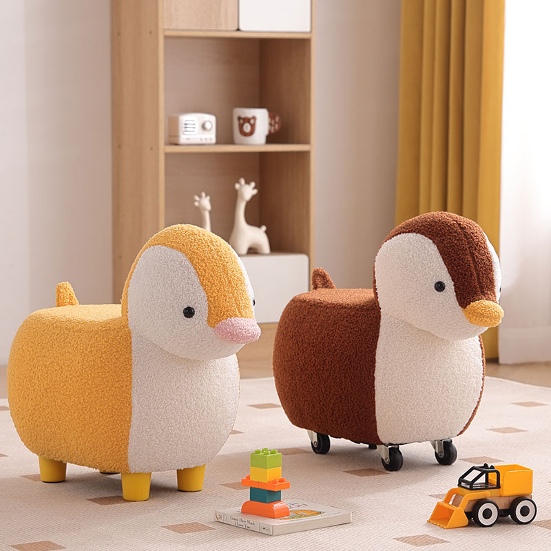 万向轮小凳子家用卡通动物坐椅客厅创意网红儿童滑轮坐凳板凳矮凳