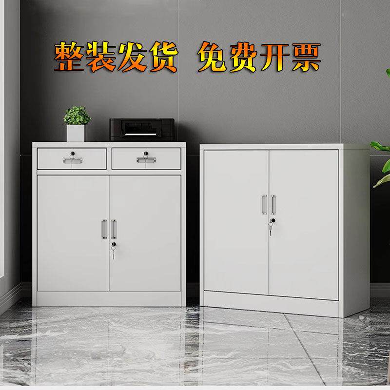 钢制加厚文件柜矮柜带抽屉鞋柜 对开铁皮柜 资料柜储物柜带锁柜子