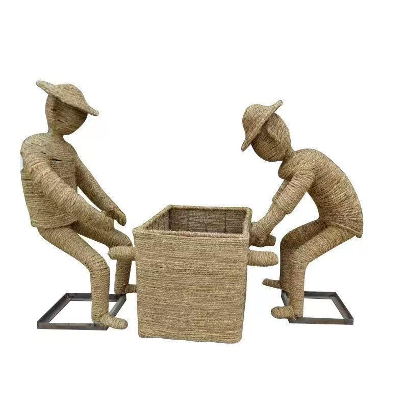 稻草藤编制作手工编织动物人物农耕文化小品造型雕塑草编卡通摆件