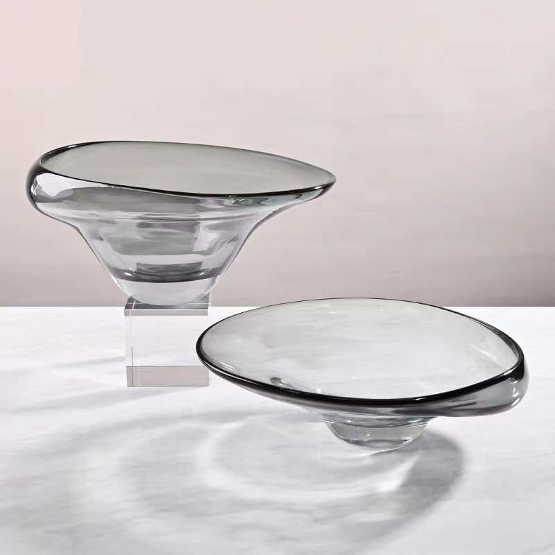 意式流水玻璃创意果盘轻奢高档摆件设计师家用客厅茶几零食水果盘
