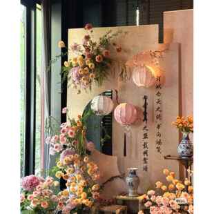 新中式婚庆布艺铁架圆形灯笼室内外节日装饰街区布景婚礼布置广告