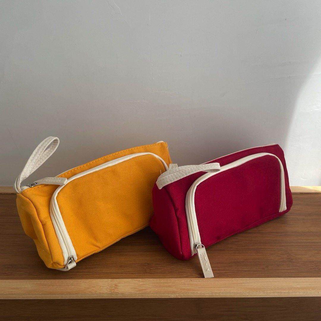 包邮 简约中学生创意笔袋文具纯色流行学生可爱大容量帆布笔袋