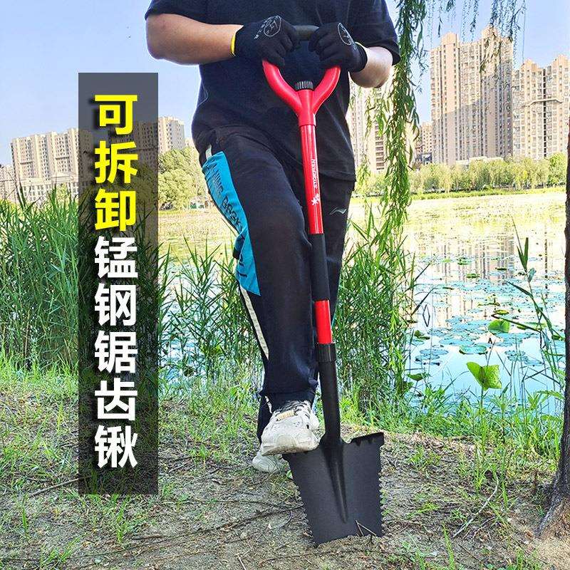 铁锹户外农用尖头淬火锰钢锹挖土挖沟种植移栽车载锹翻土工兵铲