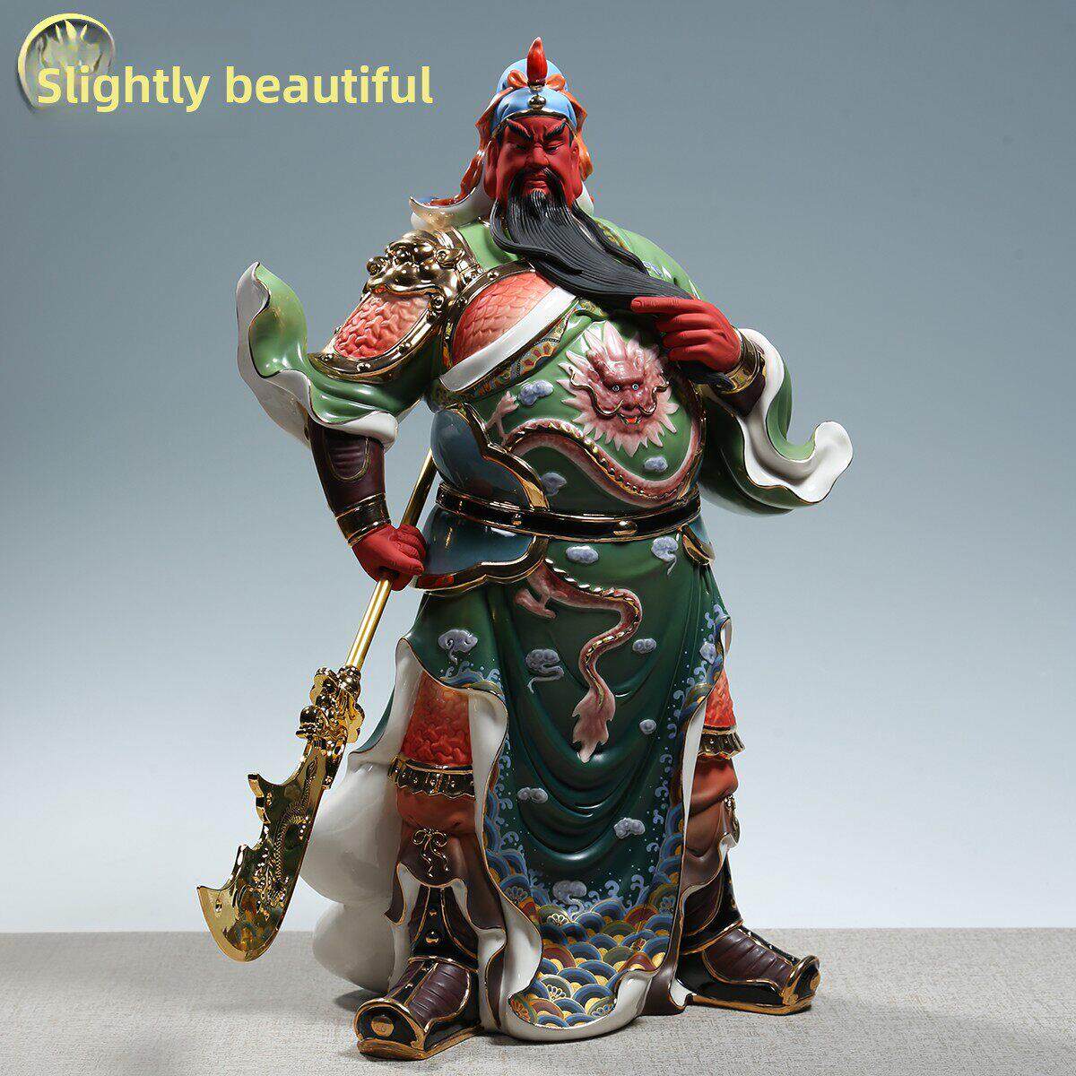 德化小火彩陶瓷关公像供奉武财神关羽佛像摆件家用陶瓷关二爷佛像