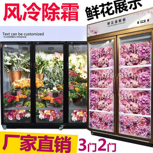 花店鲜花保鲜柜冷藏商用大容量玻璃鲜花展示柜单双三门风冷冰箱