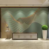 8d简约现代墙纸客厅电视背景墙壁纸卧室轻奢3d线条绿色墙布5d壁画