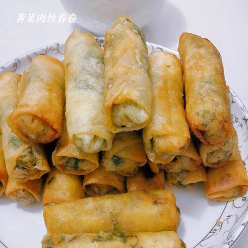 新品上海手工荠菜肉丝春卷皮薄馅足油炸速食家庭聚餐商用手抓饼半