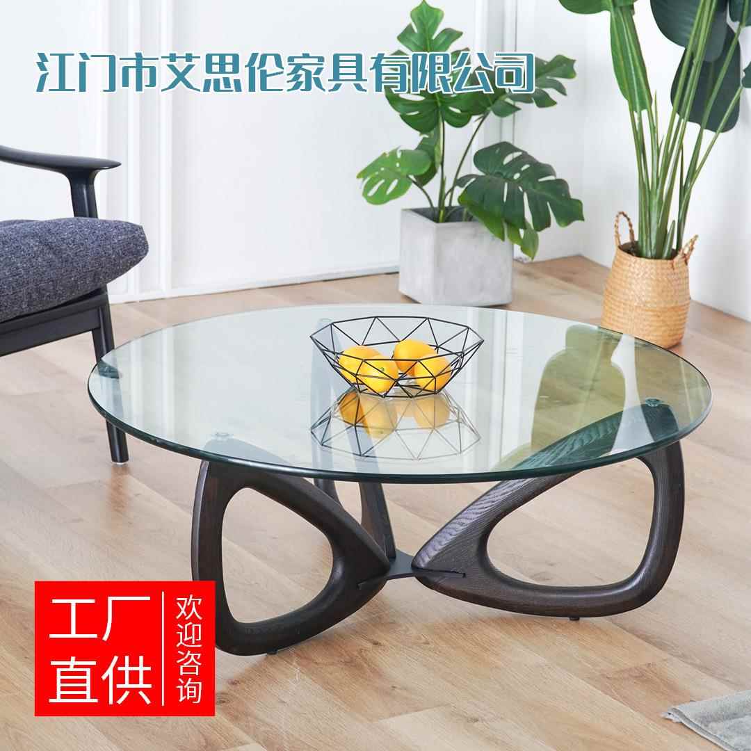 北欧意式轻奢圆形茶几简约小户型办公洽谈创意设计师钢化玻璃茶几