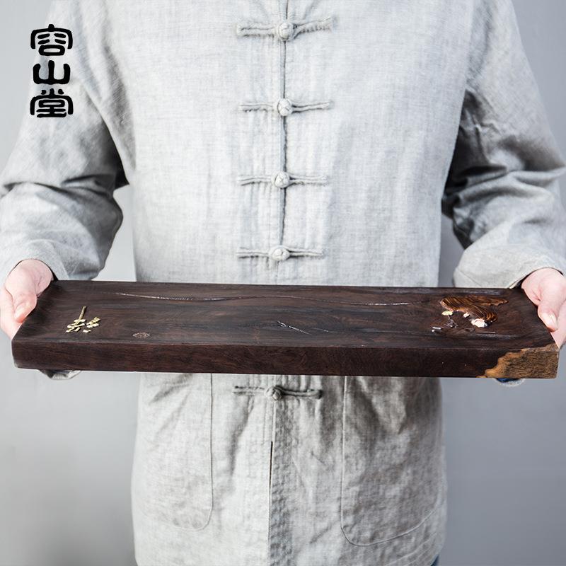 容山堂铭祥 黑檀木小茶盘 整块实木茶盘 小托盘 壶承干泡盘 茶台