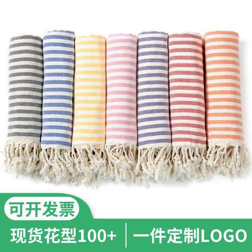 跨境条纹土耳其流苏沙滩毛巾色织可刺绣防沙吸水加大跨境出口