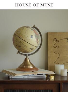 缪斯家 寰梦寻踪 覆古手工地球仪芒果木客厅办公室桌面装饰摆饰