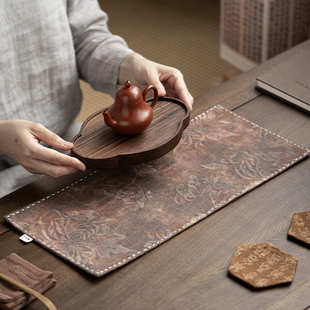 宜室茶话丝麻手缝唐彩纹古风干泡席茶巾桌布桌旗茶桌布茶道配件