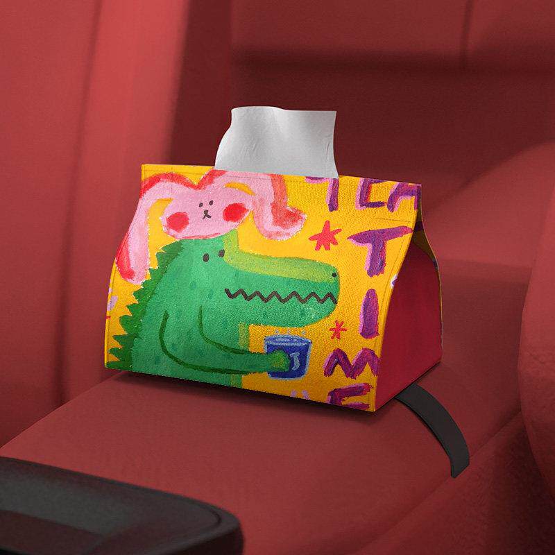 印番茄鳄鱼和兔子汽车纸巾盒座椅靠背扣扶手盒纸巾盒v形
